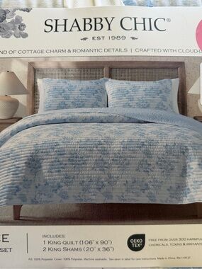 Shabby Chic Rachel Ashwell blue vintage rose pattern Quilt cottage coquette NWT